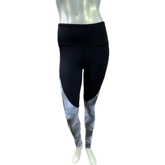 Under Armour Geometric Colorblock Leggings Black Grey Compression Running Small - Picture 11 of 16